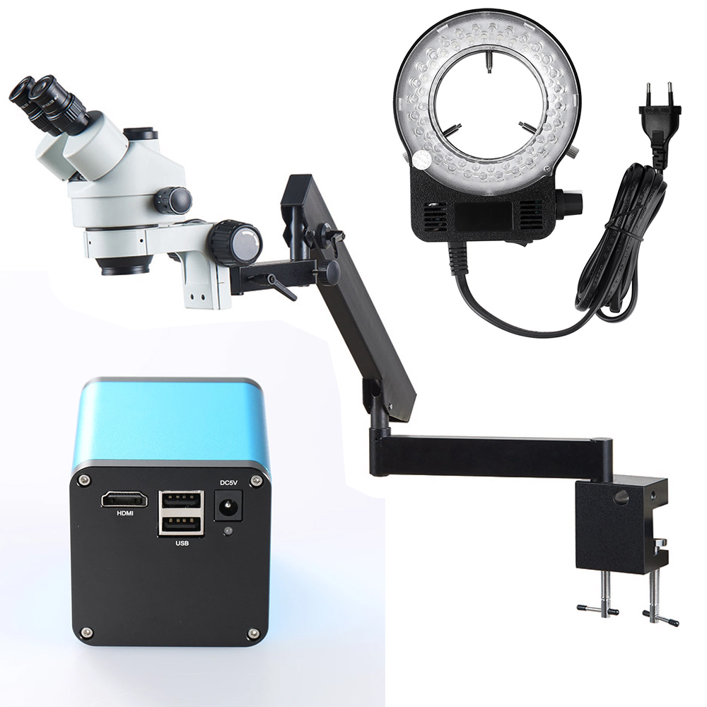 Trinocular Stereo Microscope 7X-45X - แขนปรับระดับได้พร้อมข้อต่อพับได้ ตัวเชื่อมต่อแบบหนีบ 7X-45x กล้องจุลทรรศน์สเตอริโอแบบสามตา กล้องจุลทรรศน์ดิจิตอล กล้องจุลทรรศน์สเตอริโอ