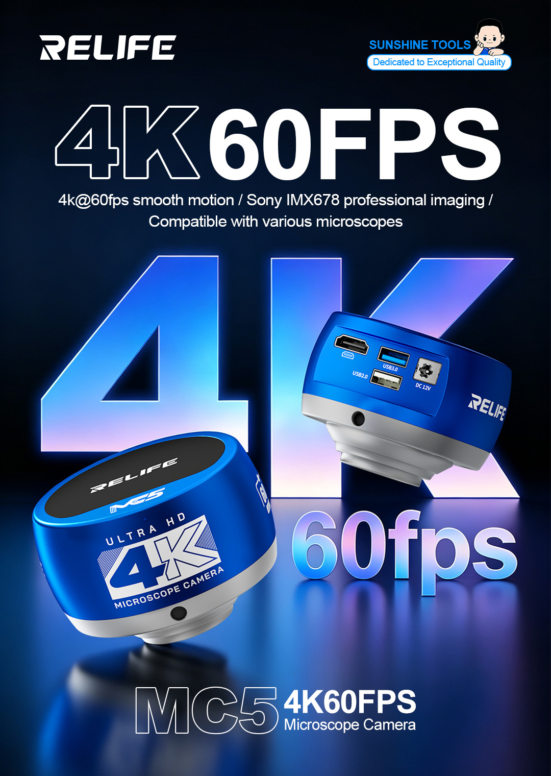 4K Microscope Camera Sony Sensor - กล้องไมโครสโคป RELIFE MC5 4K 60FPS เซ็นเซอร์