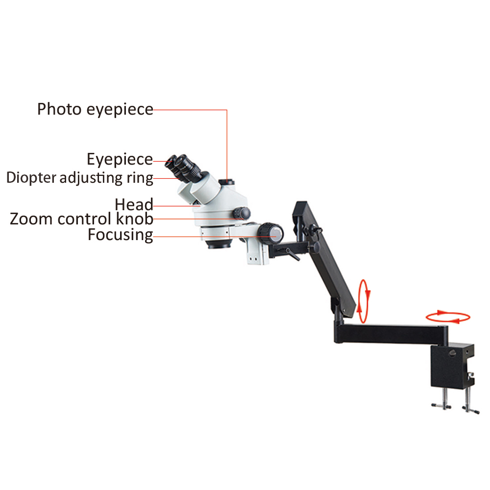 กล้องจุลทรรศน์แบบยึดแขนปรับได้ - Trinocular Stereo Microscope 7X-45X บทวิจารณ์และราคา